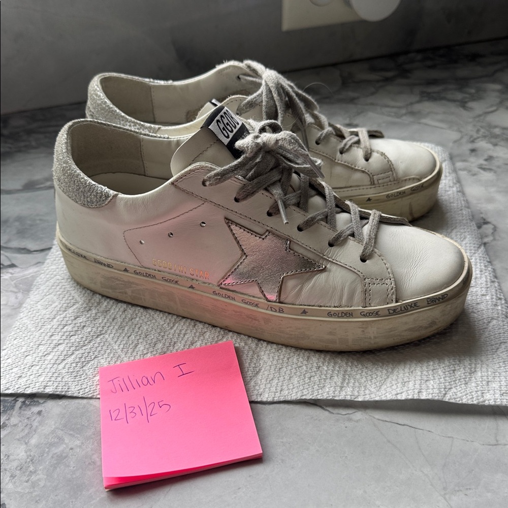 Golden Goose White and Silver Sneakers 37 6.5 7